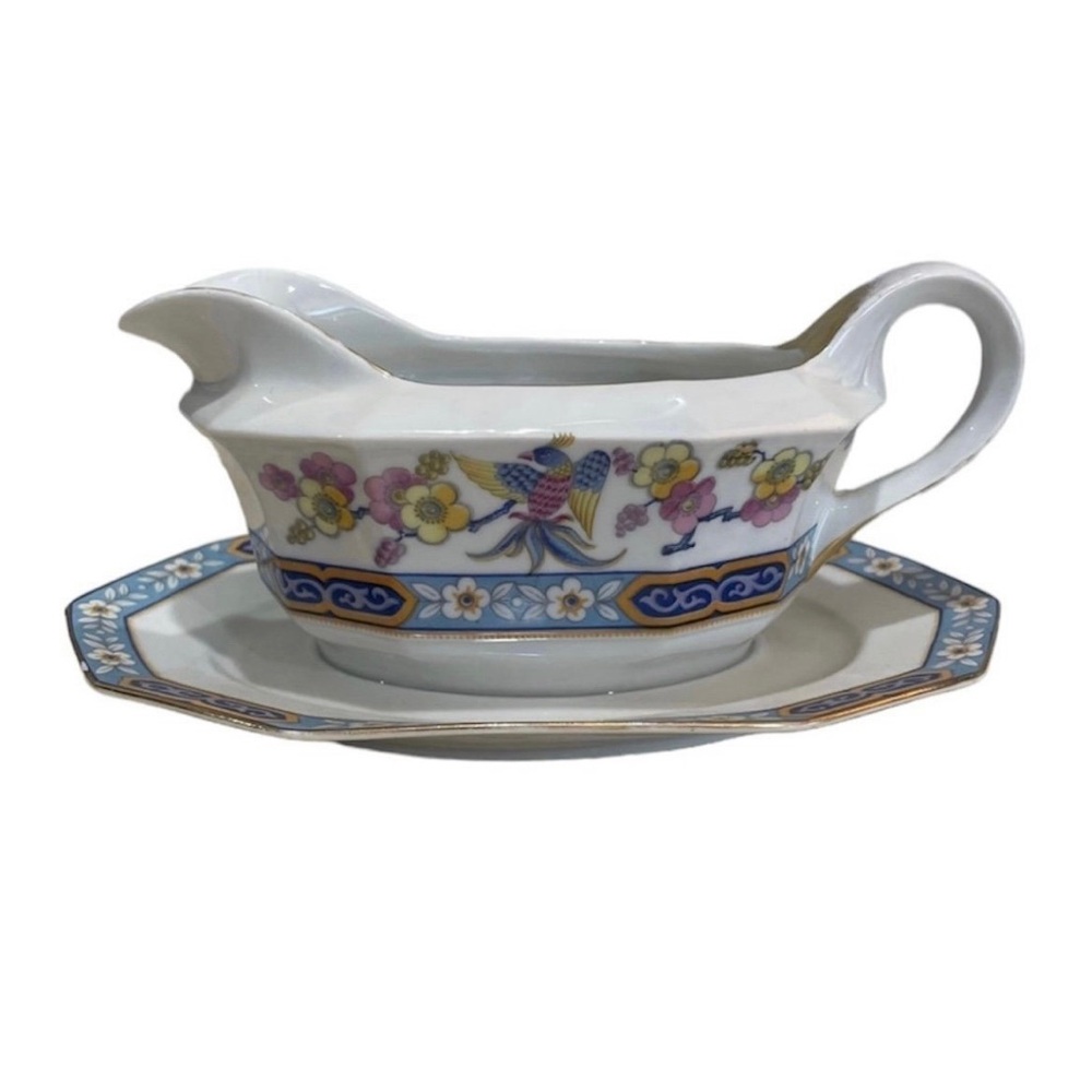1930s Antique Princess China Bavaria Memphis Gravy Boat Attached Underplate